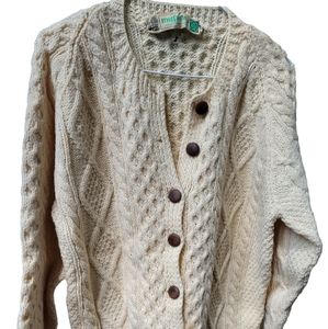 Vintage 50s 60s Wool Misfree Ireland Sweater Cardigan Cablenit